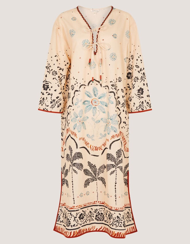 Aleah Tropical Print Midi Kaftan, Ivory (IVORY), large