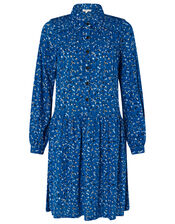 Suki Printed Shirt Dress with Organic Cotton, Blue (BLUE), large