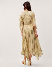 Lydia V-Neck Shimmer Jacquard Midi Dress, Cream (CREAM), large