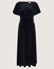 Cynthia Puff Sleeve Velvet Midi Dress, Black (BLACK), large