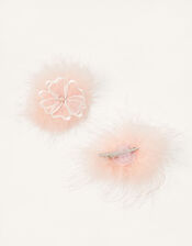 Fluffy Diamante Flower Hair Clip Twinset, , large