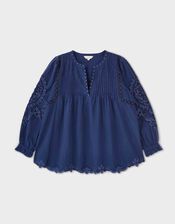 East Pavlina Embroidered Cotton Top, Blue (NAVY), large