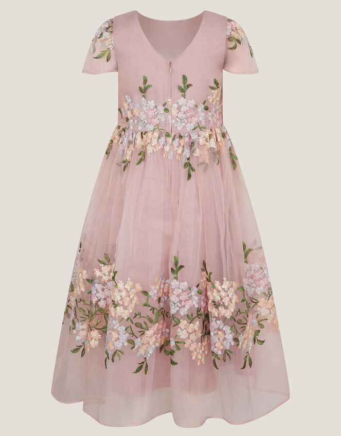 Floral Embroidered Organza Party Dress, Pink (DUSKY PINK), large