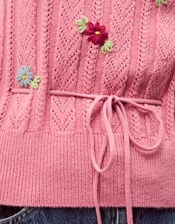 Edie Floral Embroidered Short Sleeve Jumper, Pink (PINK), large