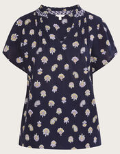 Floral Print Shell Top in Sustainable Cotton, Blue (NAVY), large