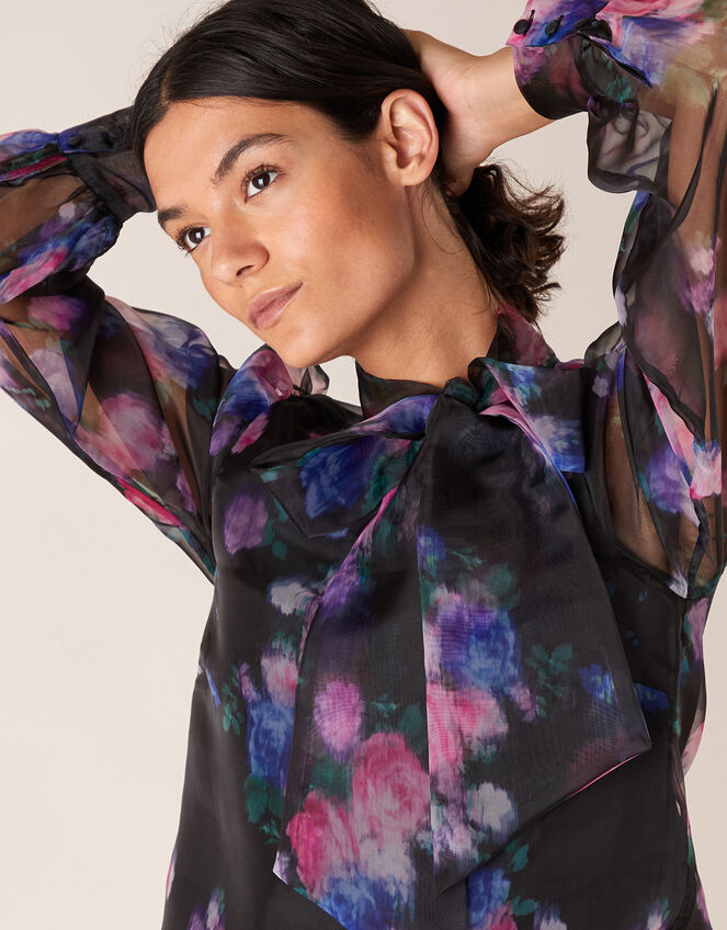 Rylee Floral Organza Blouse, Black (BLACK), large