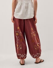 Greta Embroidered Balloon Trousers, Brown (CHOCOLATE), large