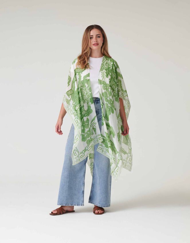 One Hundred Stars Giant Willow Print Kimono, Green (GREEN), large