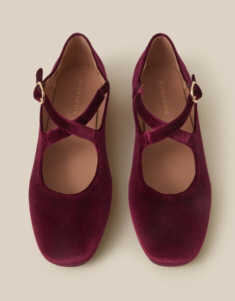 Dana Velvet Mary Jane Ballet Flats , Red (BURGUNDY), large