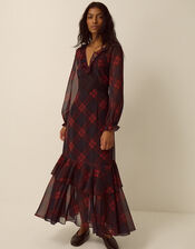 Rowena Check Lace Midi Dress, Red (RED), large