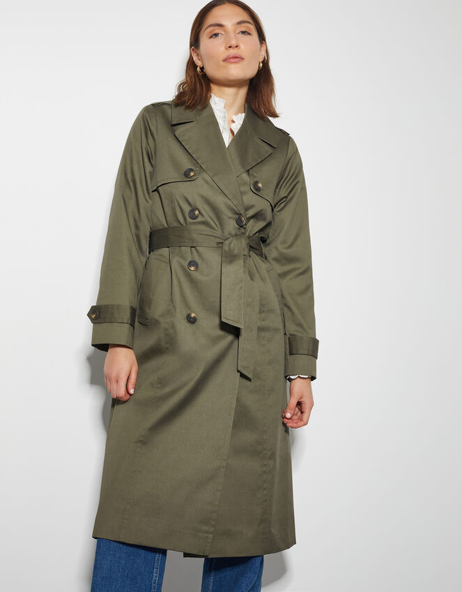 Matilda Midi Trench Coat, Green (KHAKI), large