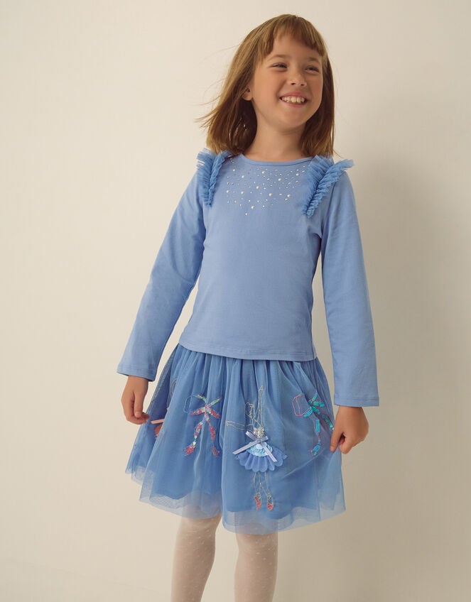 Ballerina Rhinestone Top & Disco Skirt Set, Blue (BLUE), large