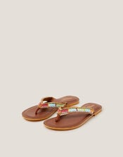 Demi Beaded Leather Flip Flop Sandals, Multi (MULTI), large