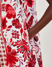 Print Midi Dress in Linen Blend, Red (RED), large