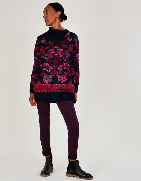 Floral Jacquard Jumper with Recycled Polyester Red, Red (BERRY), large