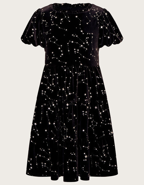 Cosmic Print Velvet Dress, Black (BLACK), large