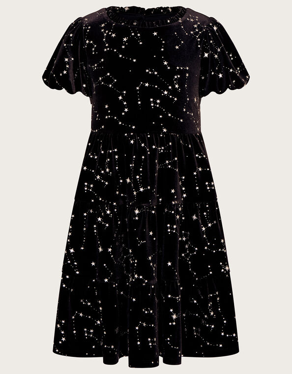 Cosmic Print Velvet Dress, Black (BLACK), large