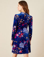 Valerie Star Print Short Velvet Dress, Blue (BLUE), large