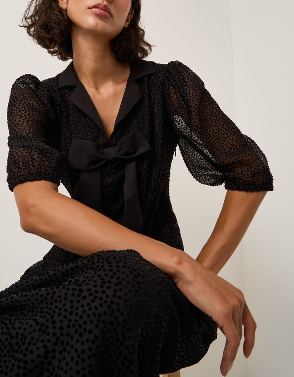 Mae Polka Dot Devor&eacute; Midi Dress, Black (BLACK), large