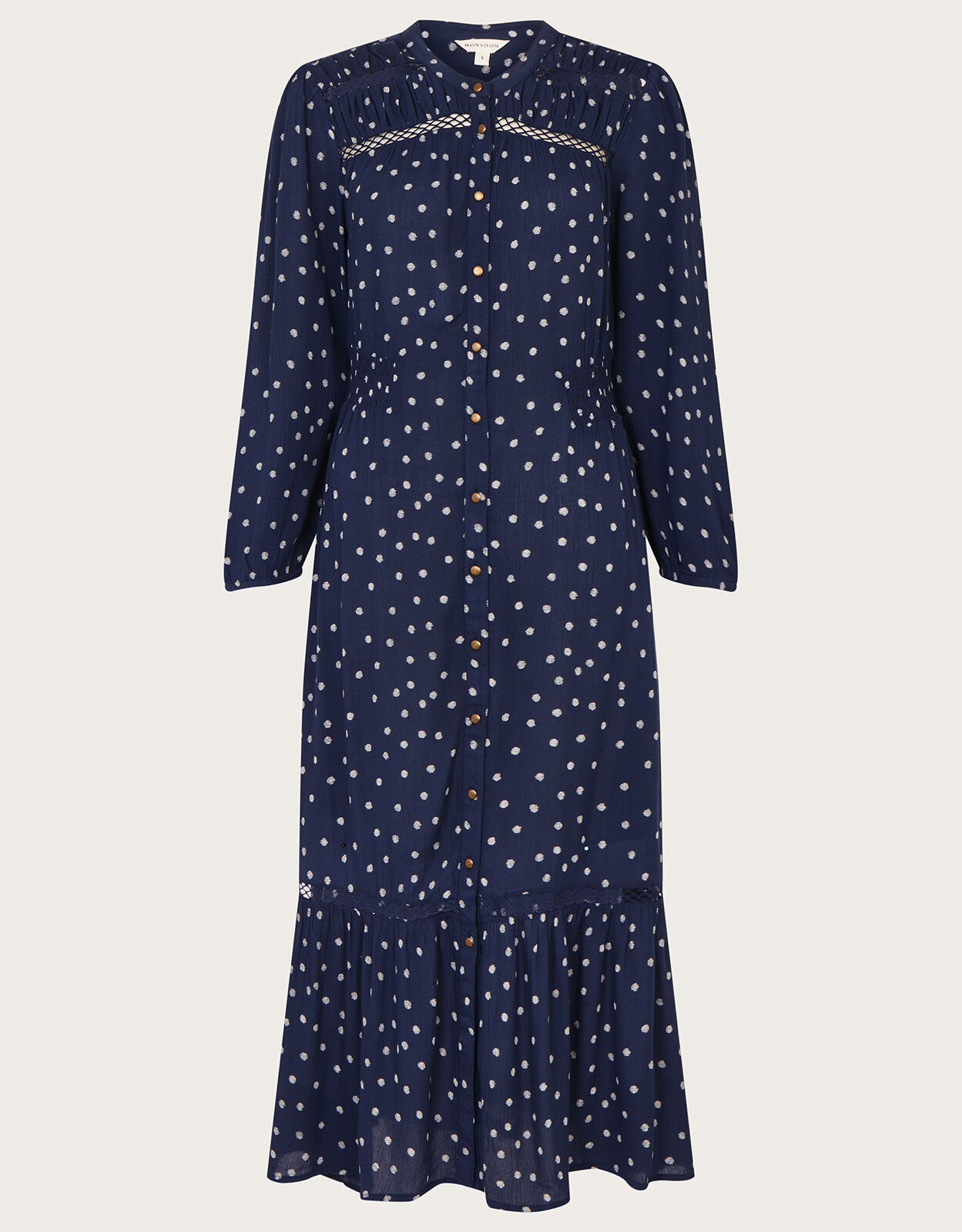 Navy spot midi dress 2025