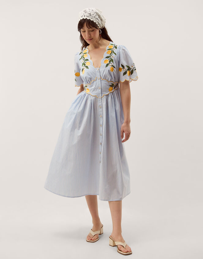 blue and white lemon dress Marisol Embroidered Stripe Midi | Day Dresses Blair Silk Faille Mini princess childrens dress Size:14 US (46 EU) and leaves a soft