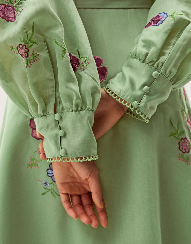 Orla Floral Embroidered Midi Shirt Dress, Green (GREEN), large