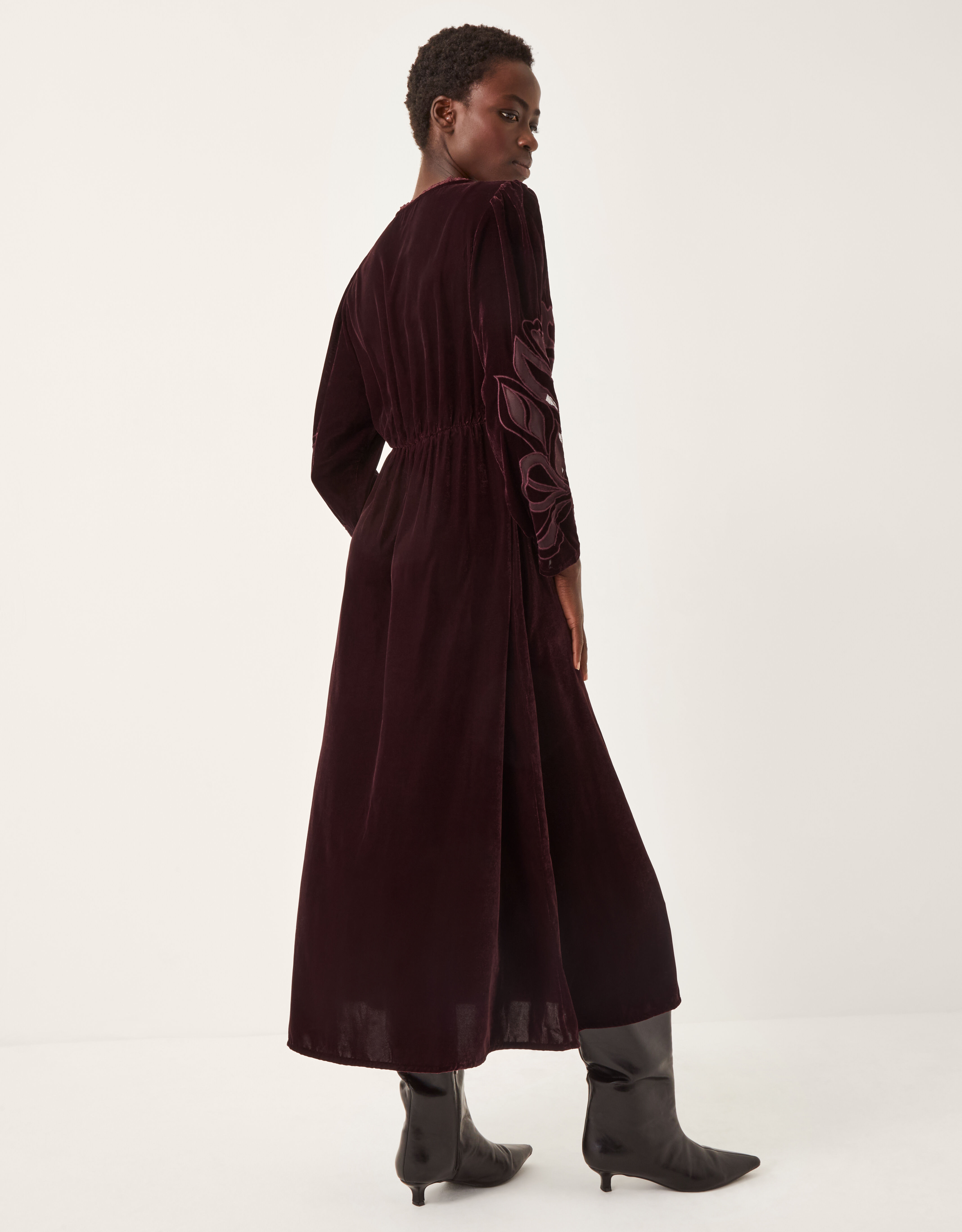 Ezra Embroidered Velvet Midi Dress Purple