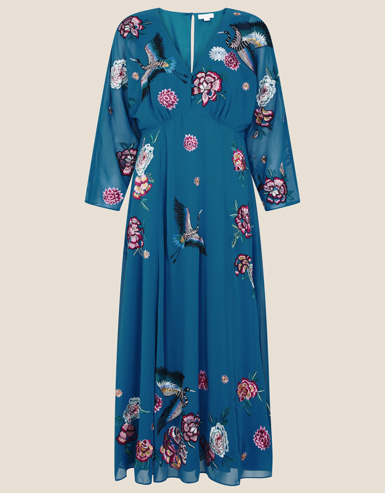 teal embroidered dress