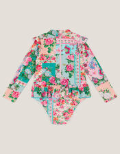 Baby Patchwork UPF50+ Long Sleeve Swimsuit, Green (GREEN), large