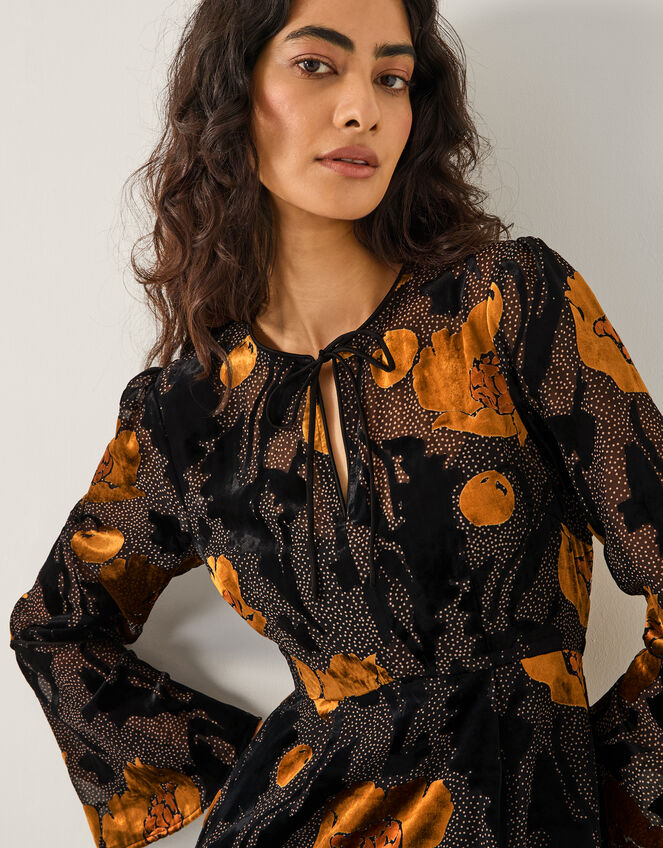 Reese Devoré Polka Dot Midi Dress, Black (BLACK), large