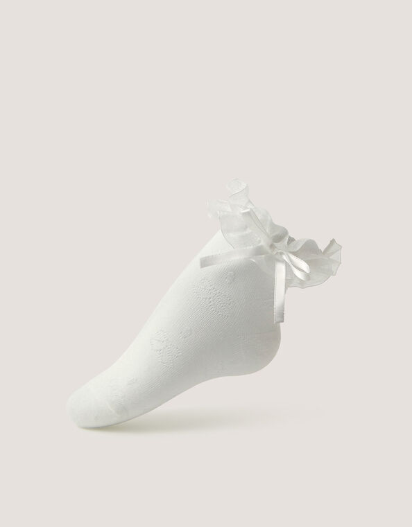 Bow Frilly Socks, White (WHITE), large