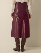 Pippa Faux Leather Midi Skirt, Red (BURGUNDY), large