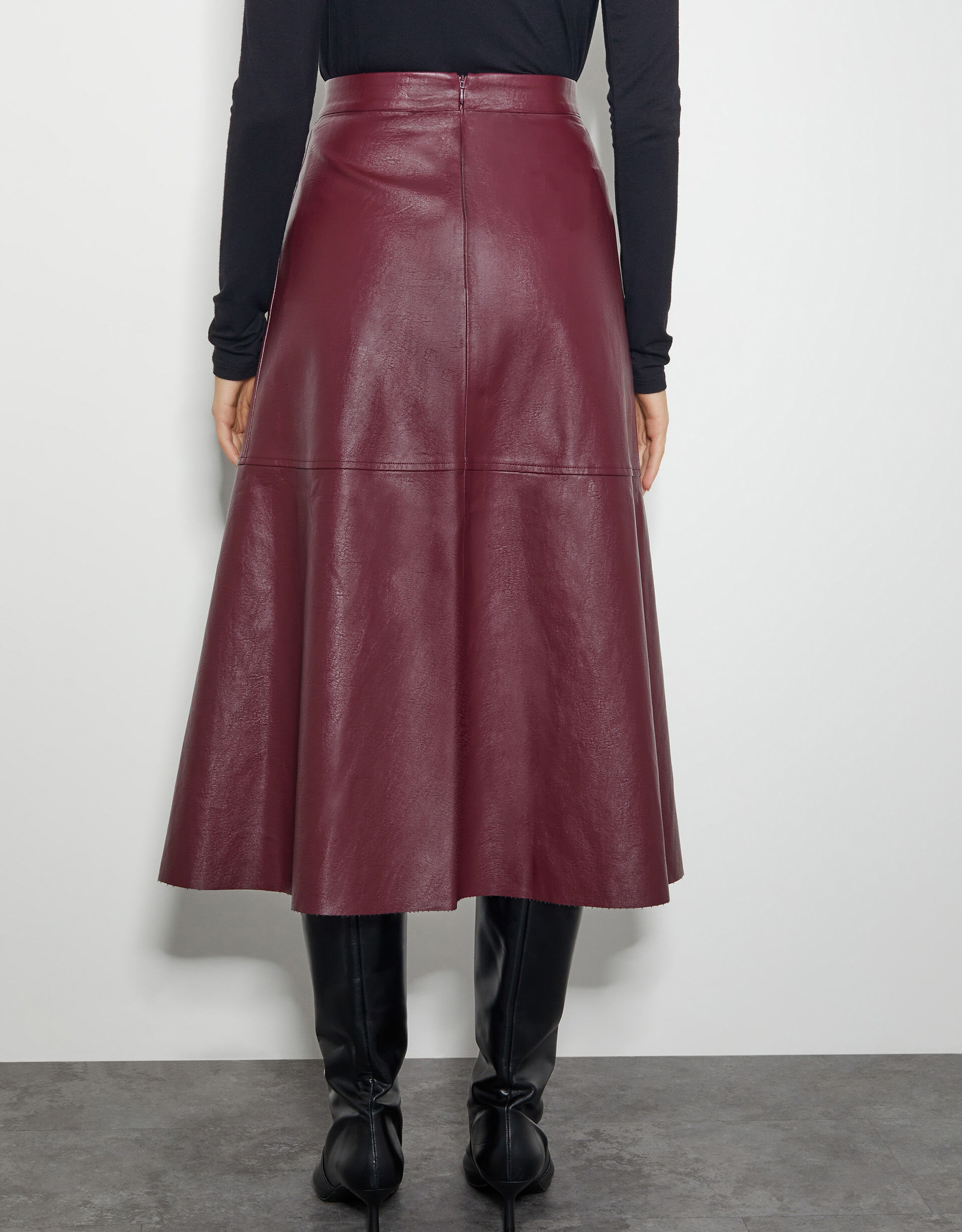 Red faux leather midi skirt on sale