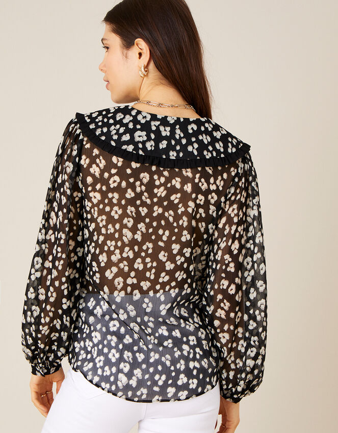 Abigail Animal Wide Collar Blouse, Black (BLACK), large