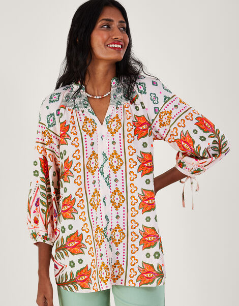 Print Shirred Blouse in LENZING™ ECOVERO™, Ivory (IVORY), large
