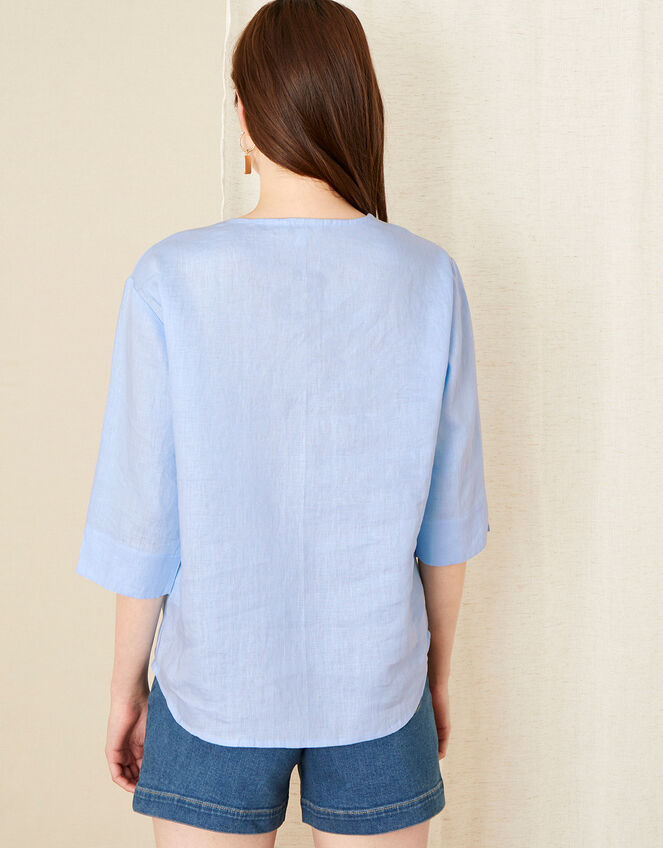 Longline Top in Pure Linen, Blue (BLUE), large