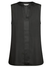 Satin Trim Sleeveless Blouse with LENZING™ ECOVERO™, Black (BLACK), large