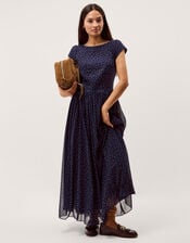 Caitie Polka Dot Midi Dress, Blue (NAVY), large