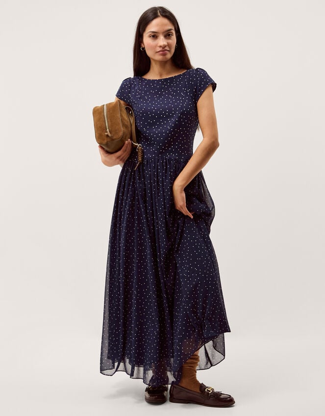 Caitie Polka Dot Midi Dress, Blue (NAVY), large