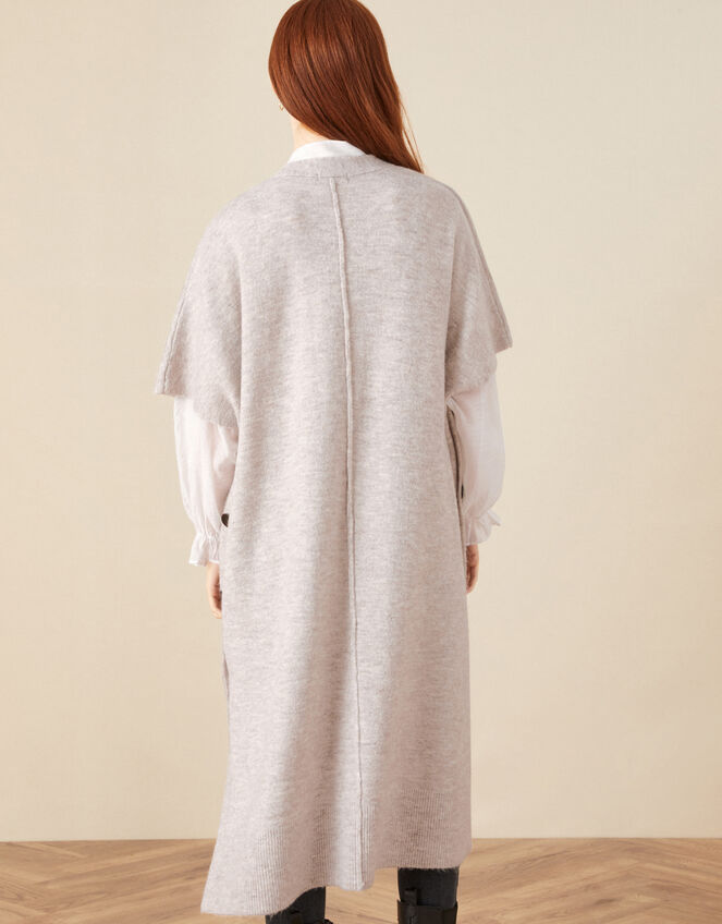 Longline Button Side Sleeveless Cardigan , Camel (OATMEAL), large