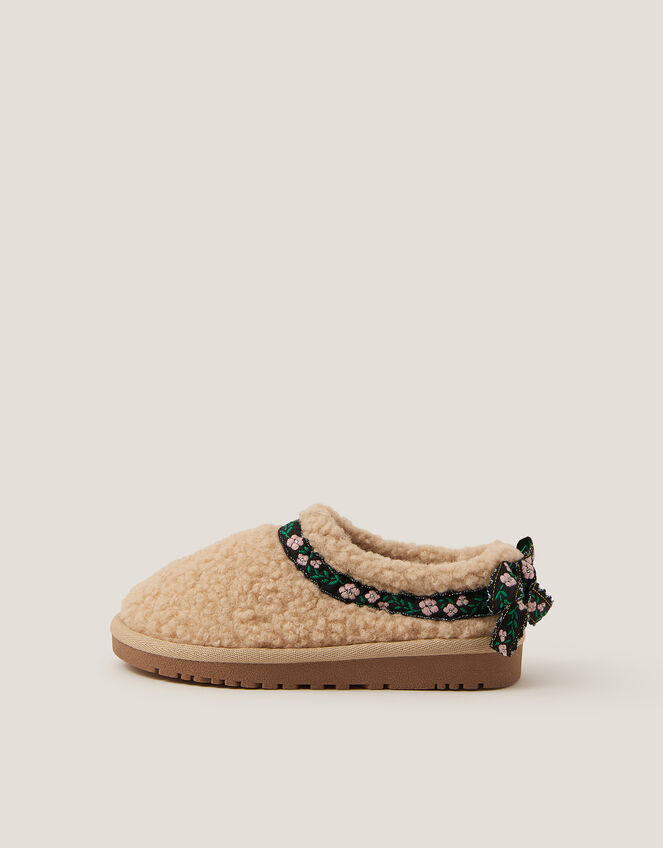 Floral Trim Borg Clogs, Tan (TAN), large