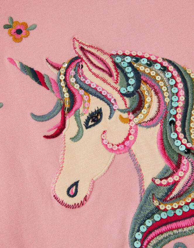Embroidered Sequin Unicorn T-Shirt, Pink (PINK), large