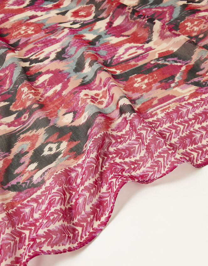 Ikat Printed Border Lightweight Scarf, , large