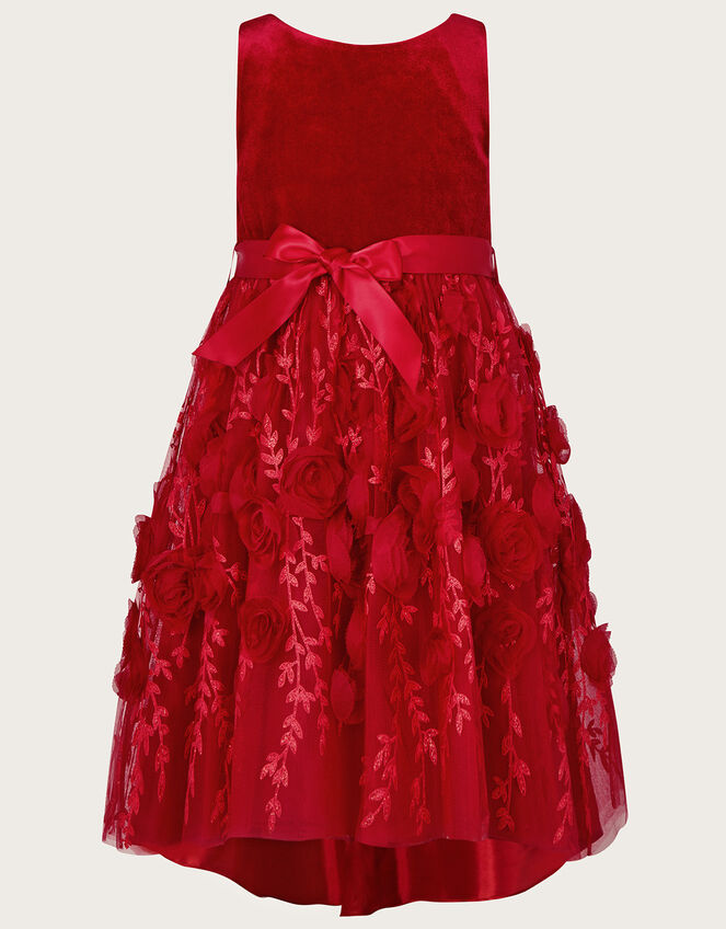 Velvet 3D Roses Dress, Red (RED), large