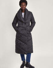 Clara Longline Padded Maxi Coat in Recycled Polyester, Black (BLACK), large