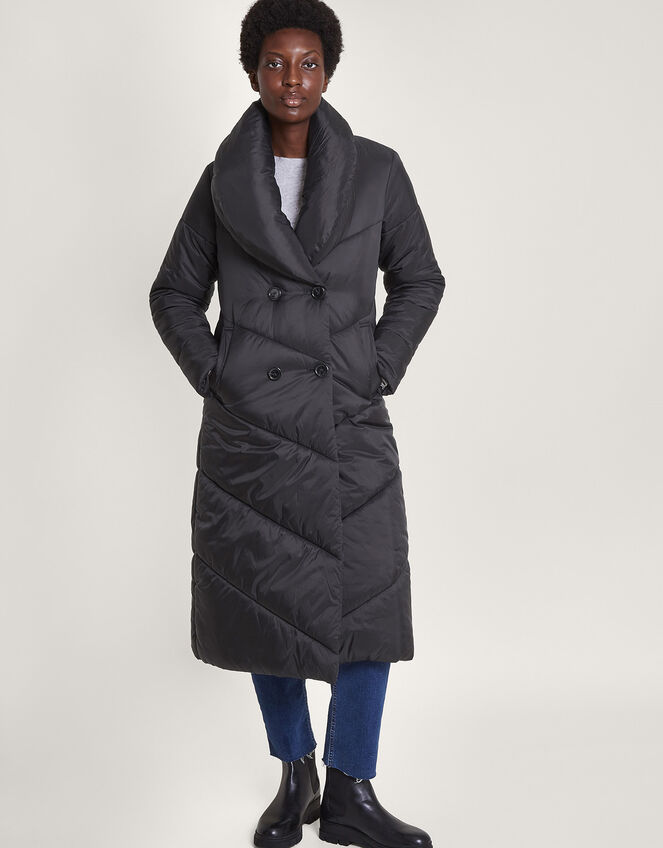 Clara Longline Padded Maxi Coat in Recycled Polyester, Black (BLACK), large