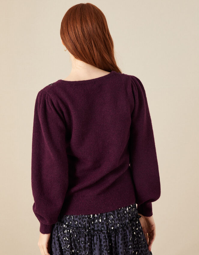 Embellished Cardigan with Recycled Polyester, Red (BERRY), large