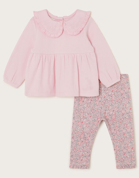 Newborn Ribbed Top and Floral Leggings Set, Purple (LILAC), large