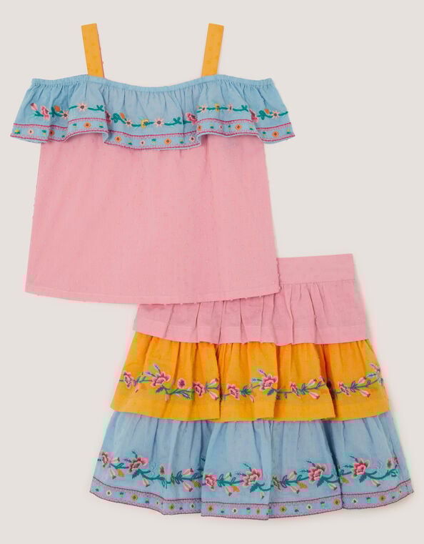 Floral Embroidered Colorblock Top & Skirt Set, Multi (MULTI), large