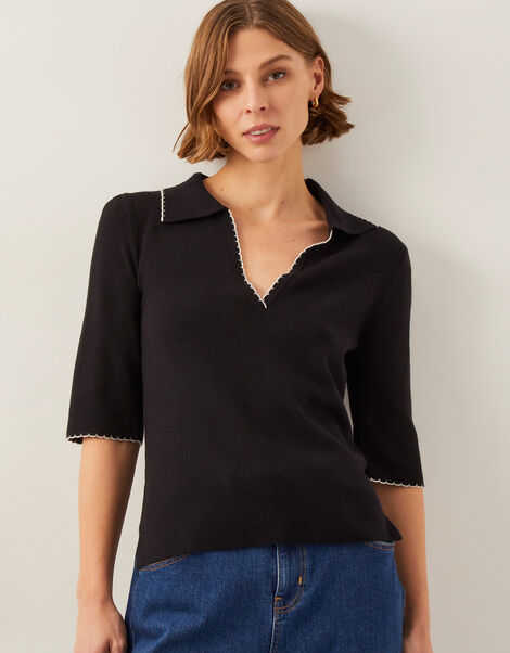Ciara Short Sleeve Collar Jumper, Black (BLACK), large